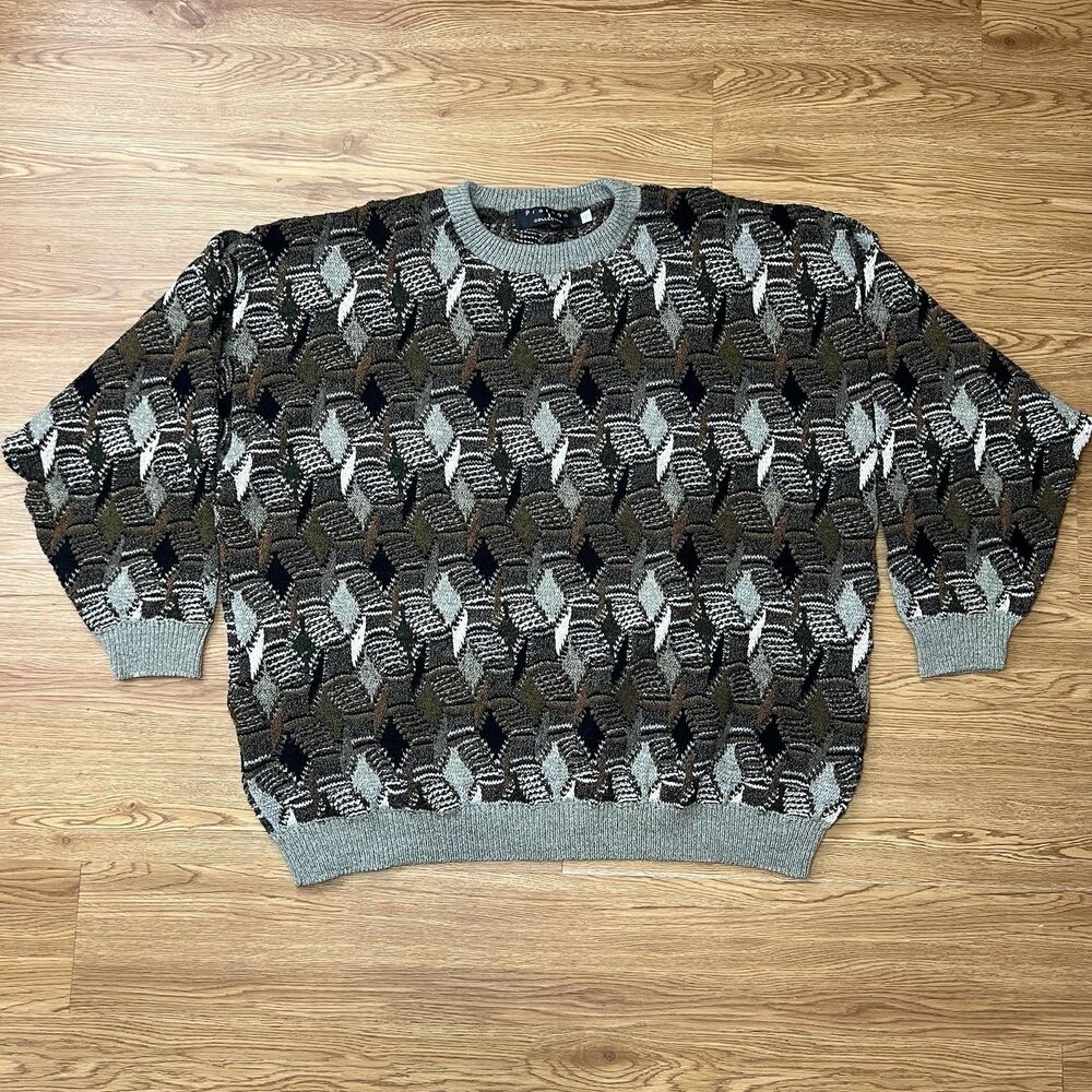 Vtg 90s Protege I Collection Sweater Mens Sz 3X 3D Knit Coogi Style Cosby USA